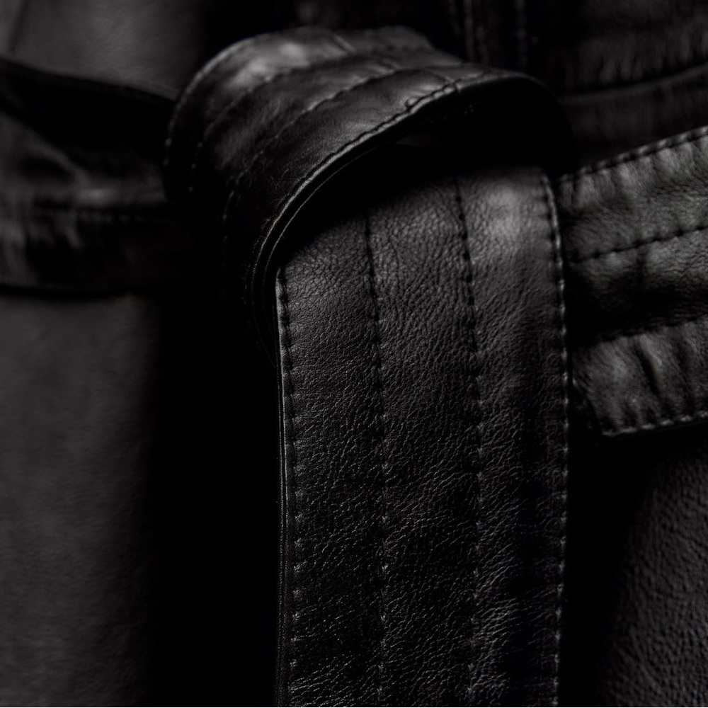 Zara Black Oversized Leather Trench Coat with Belt - Picture 10 of 10